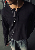 Black Waffle-knit Henley