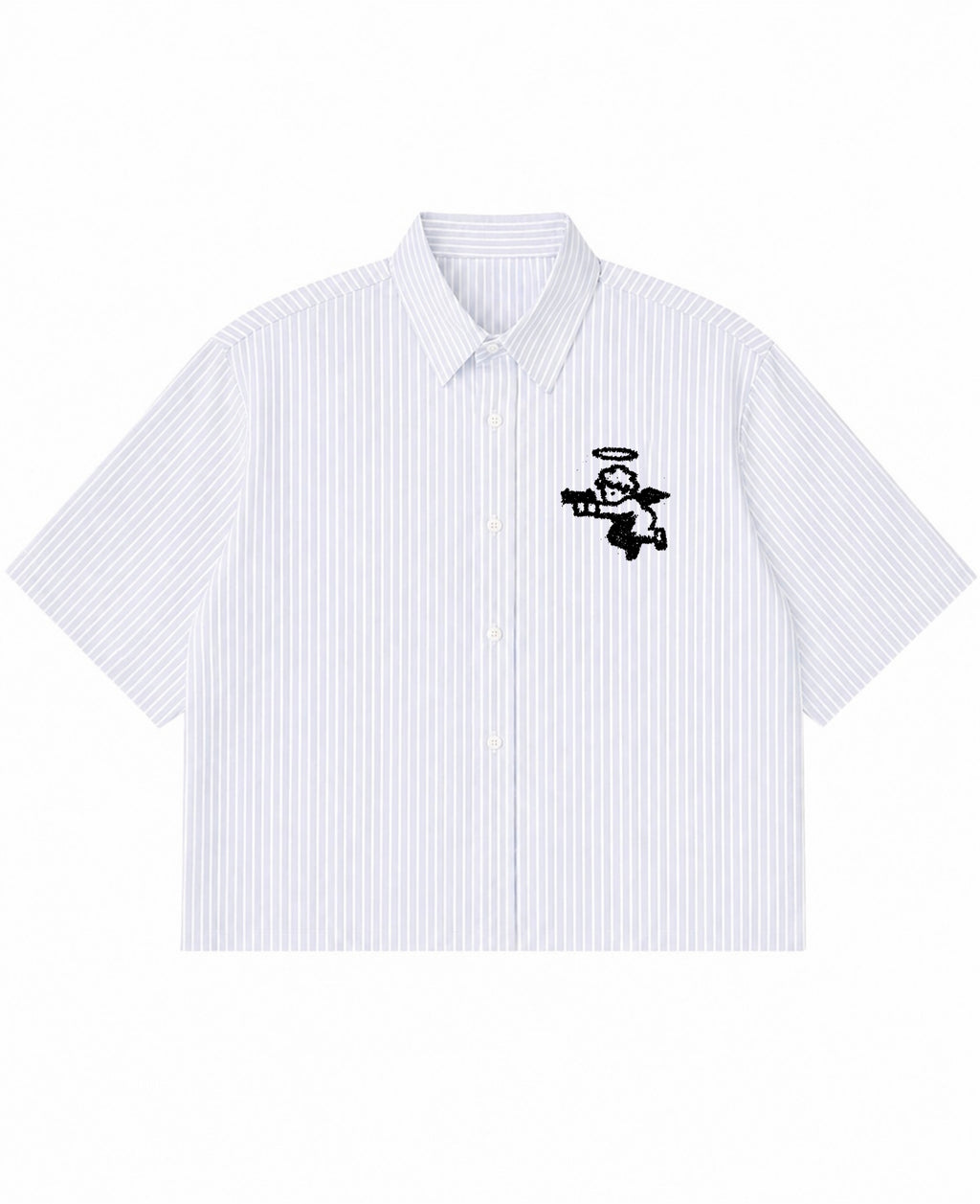Blue Striped Oxford Boxy Shirt Front Design