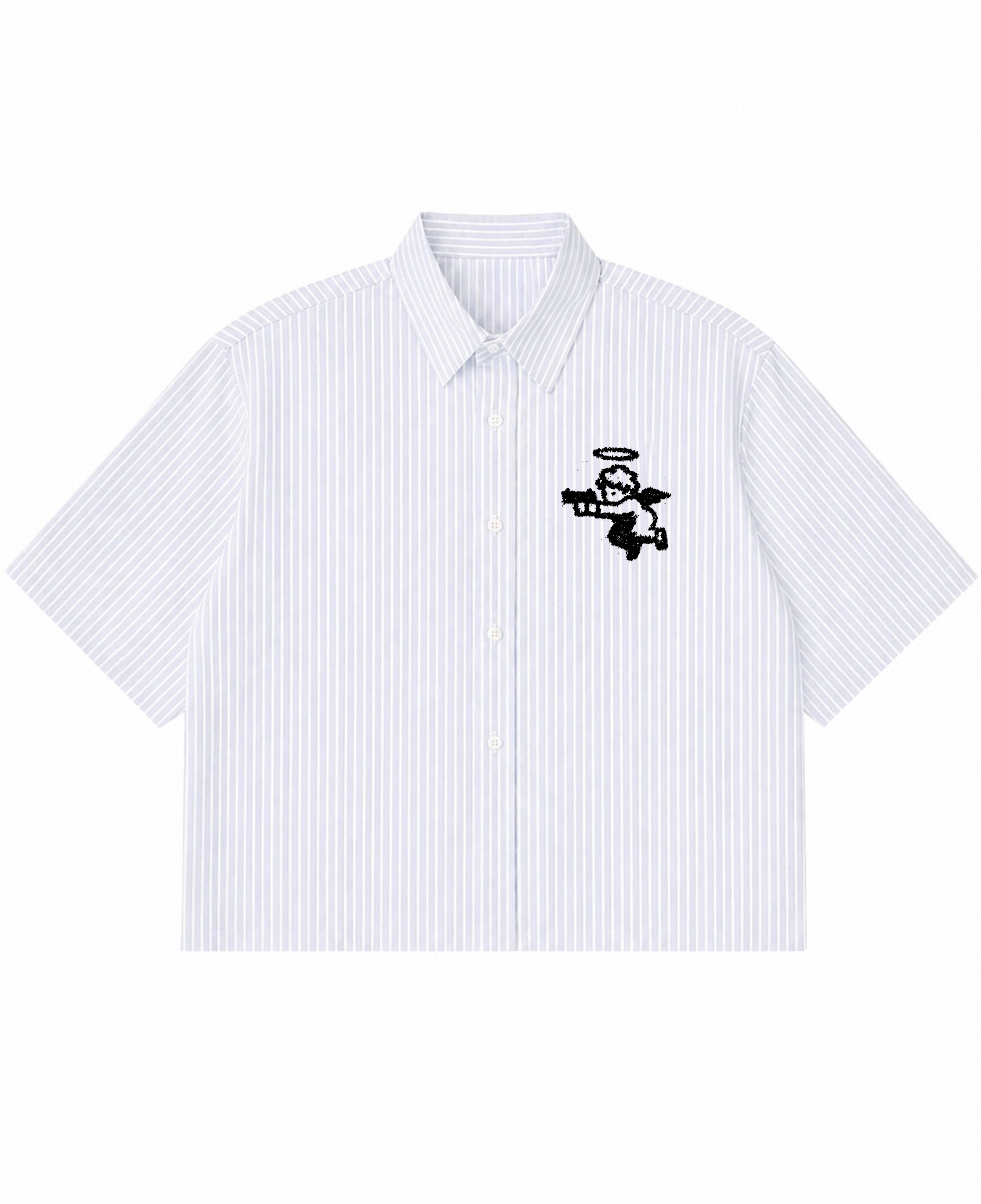 Blue Striped Oxford Boxy Shirt Front Design