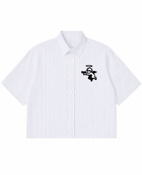 Blue Striped Oxford Boxy Shirt Front Design