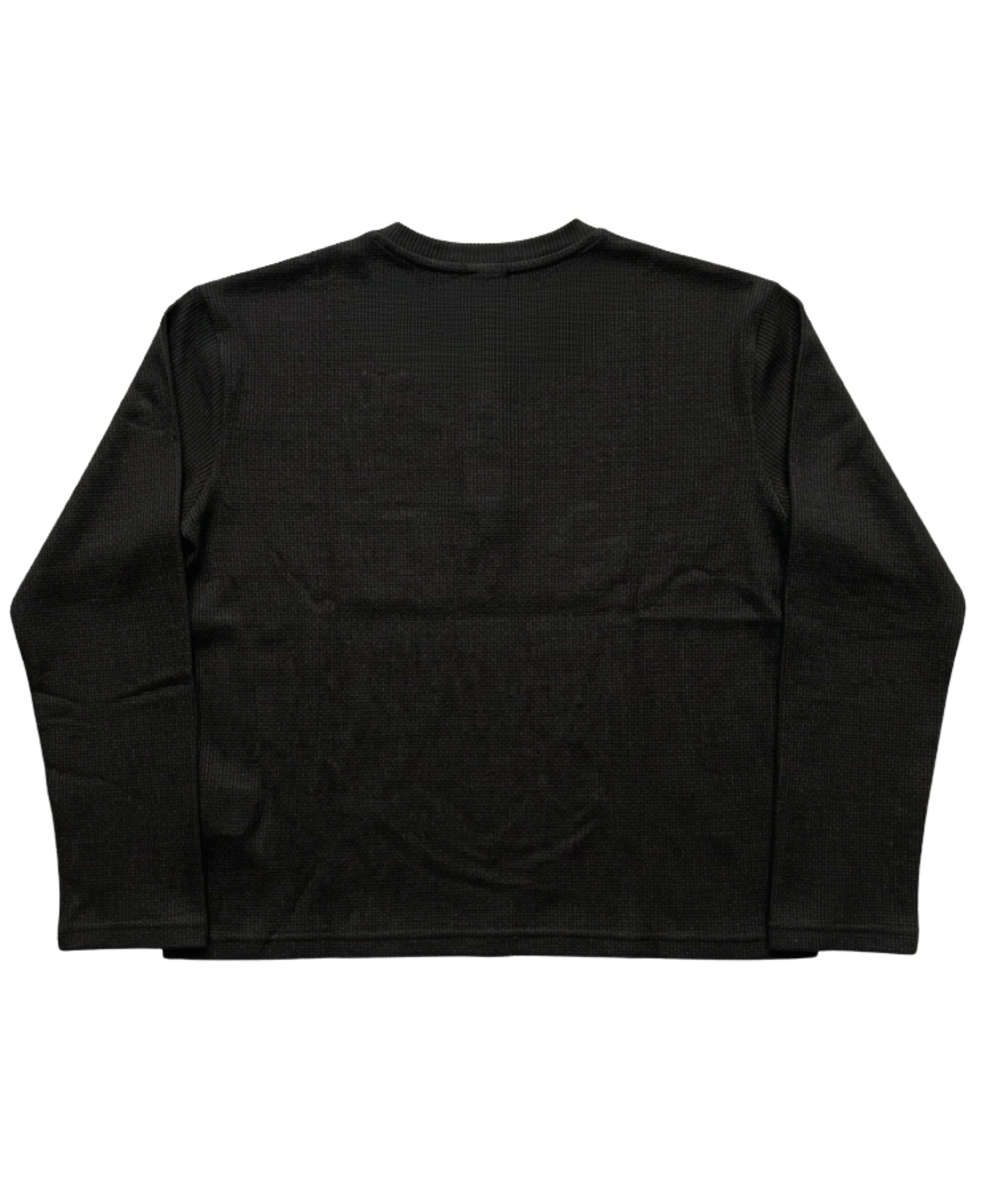 Black Henley waffle knit Back Design