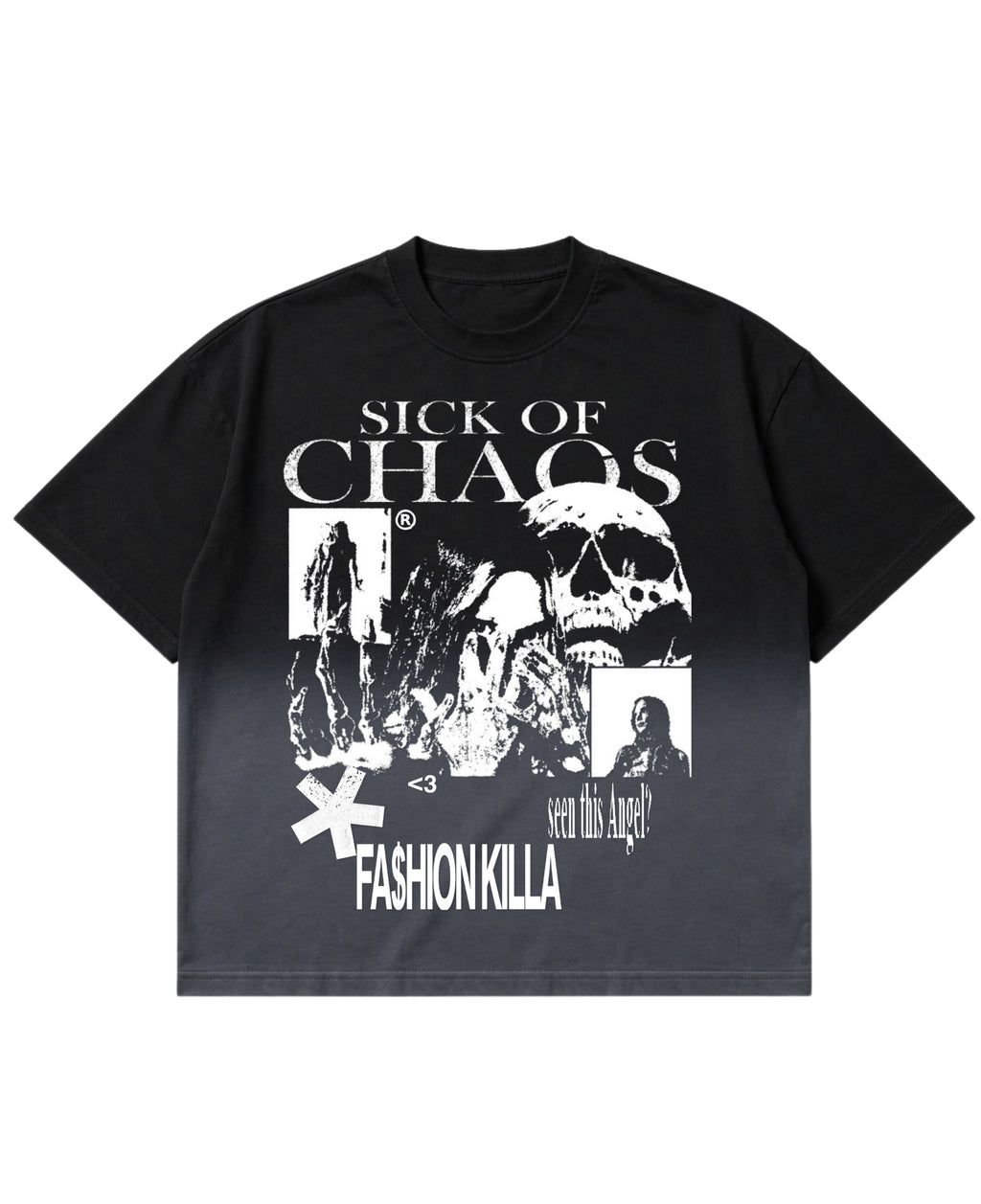 Black Ombré Wash Boxy Fit T-shirt Front Design
