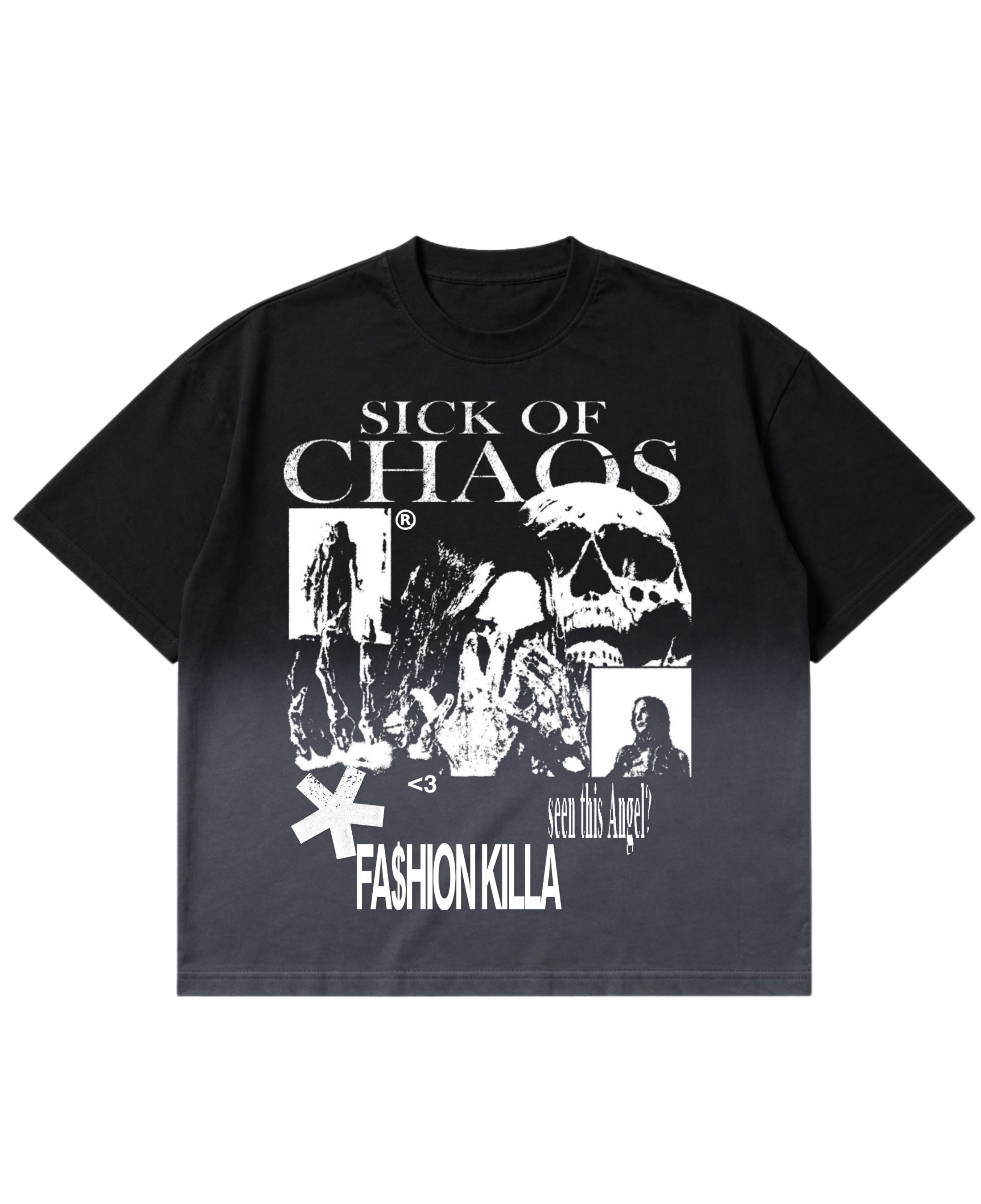 Black Ombré Wash Boxy Fit T-shirt Front Design
