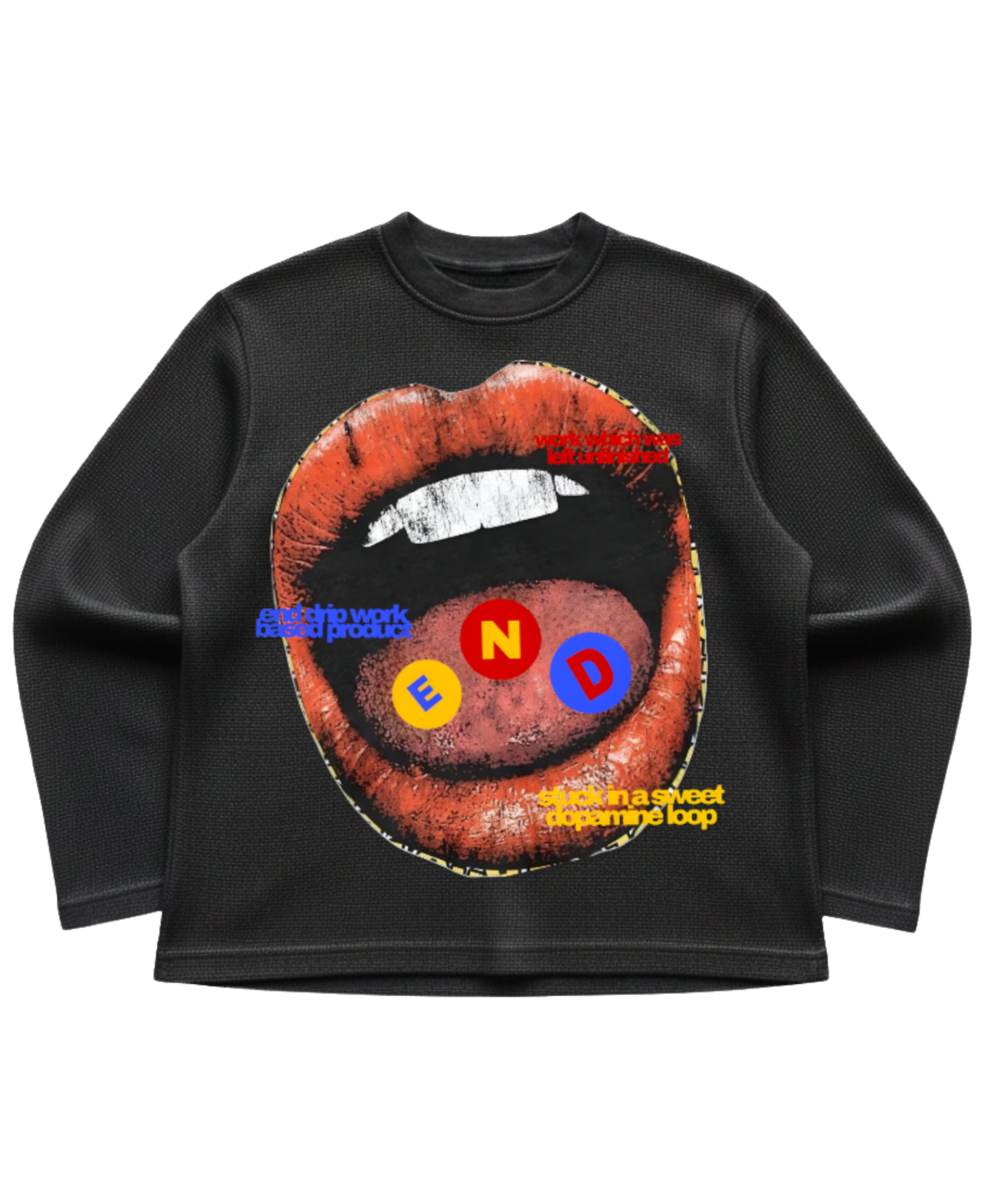 Black waffle knit oversized full-sleeve Front Design