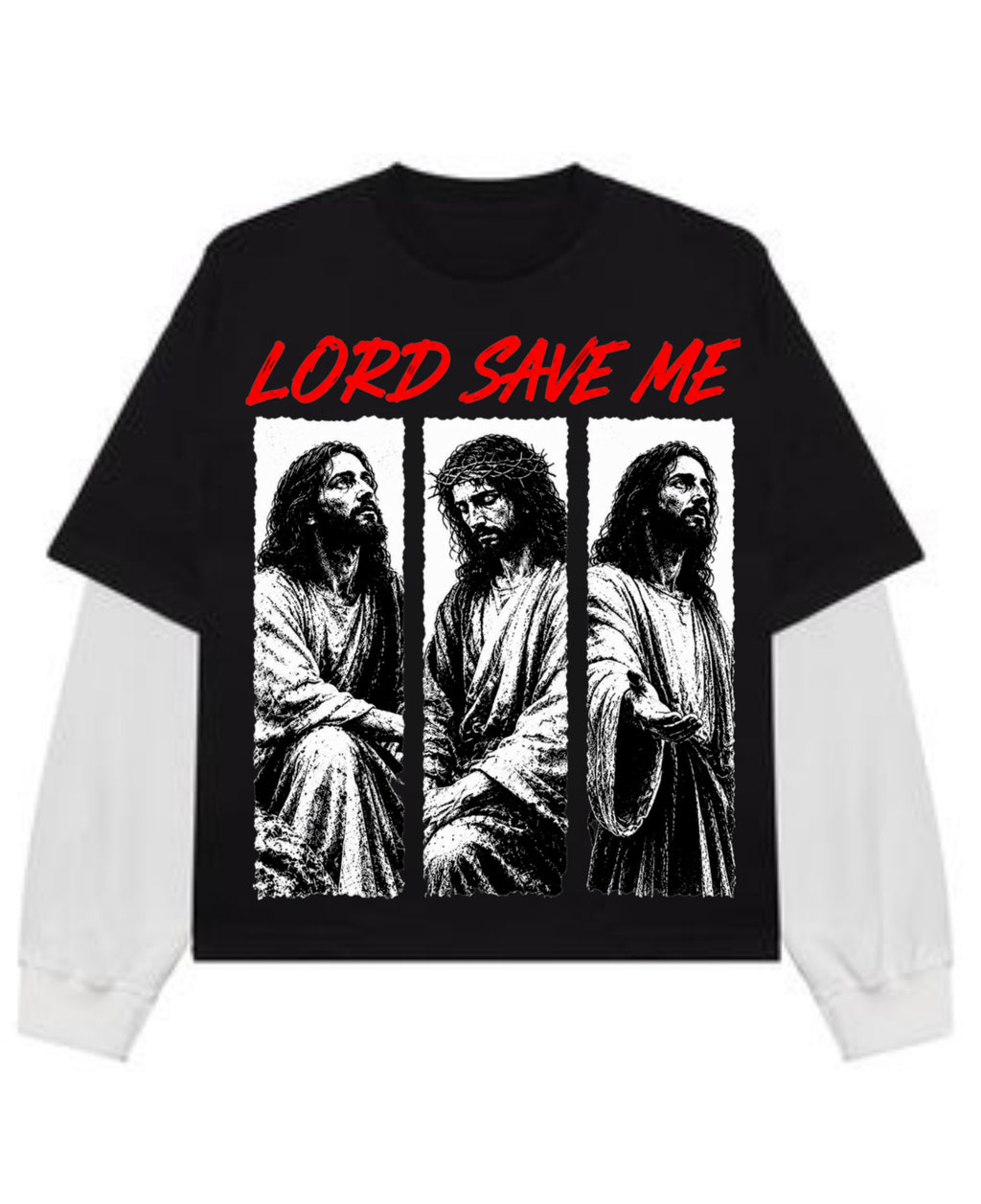 Black With White Sleeve Oversized Tee Front Design