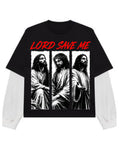 Black With White Sleeve Oversized Tee Front Design