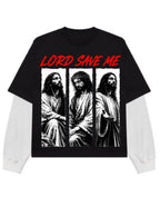 Black With White Sleeve Oversized Tee Front Design