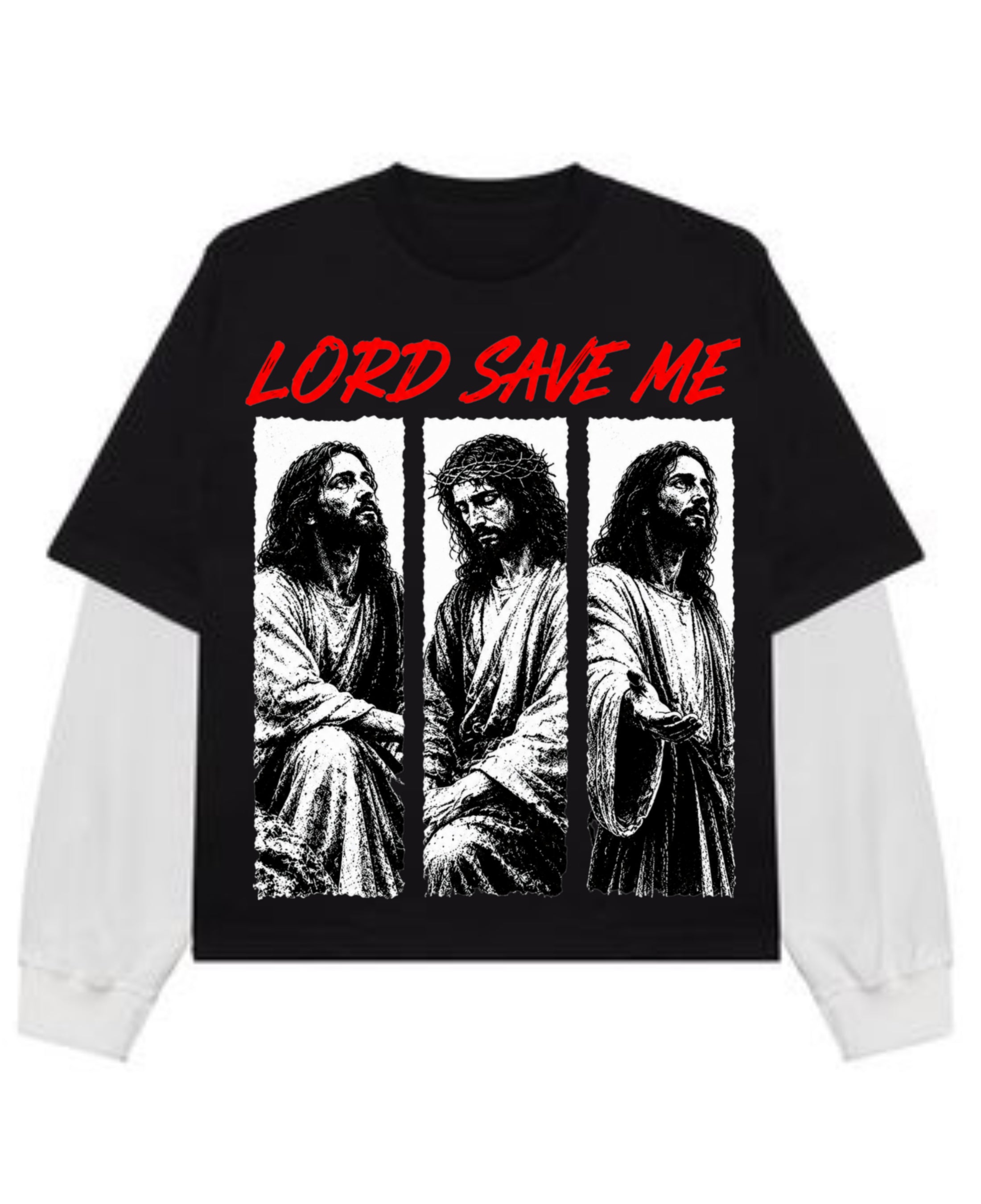 Black With White Sleeve Oversized Tee Front Design