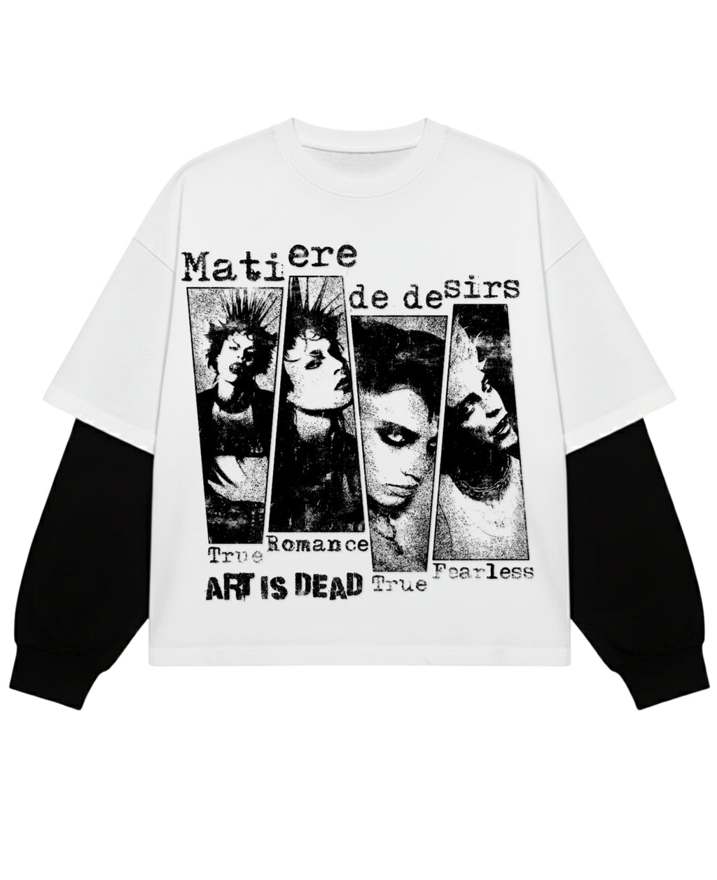 White With Black Sleeve Oversized Tee Front Design