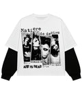 White With Black Sleeve Oversized Tee Front Design