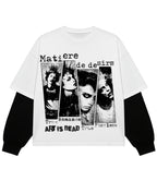 White With Black Sleeve Oversized Tee Front Design