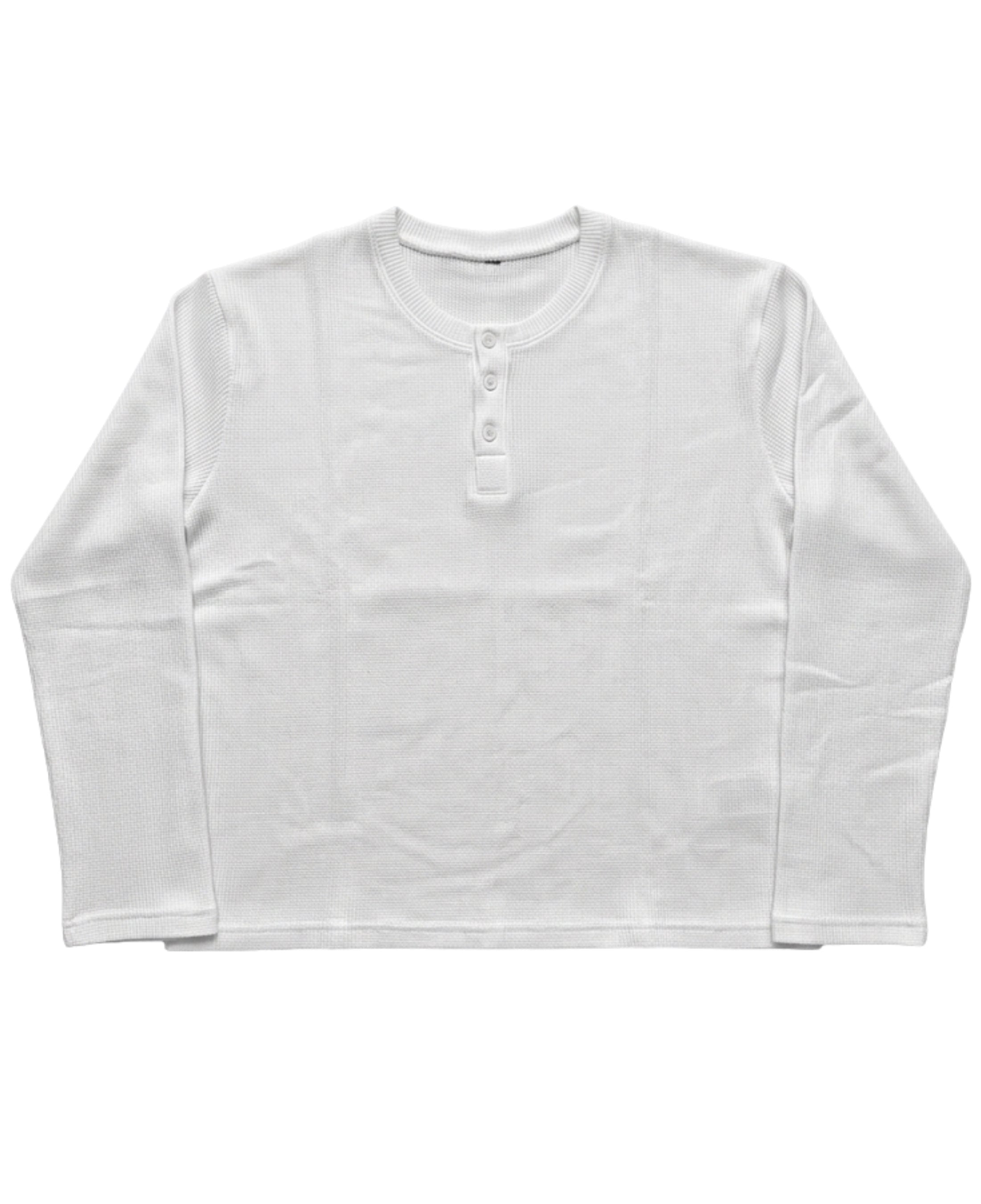 White Henley waffle knit Front Design