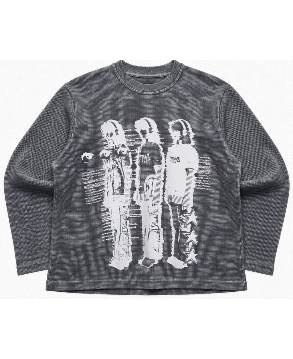 Acidwash waffle knit oversized full-sleeve Front Design