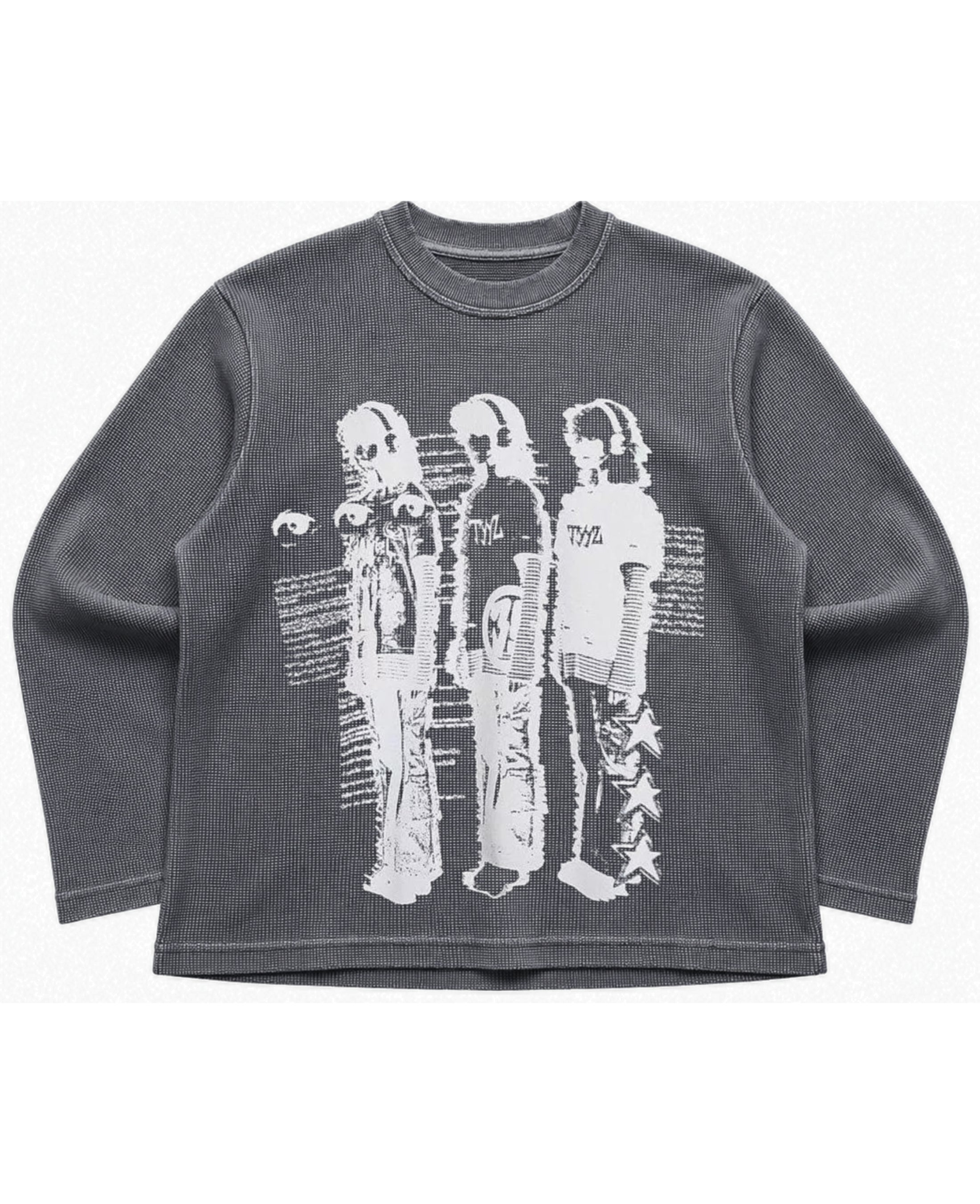 Acidwash waffle knit oversized full-sleeve Front Design