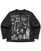 Black waffle knit oversized full-sleeve Front Design