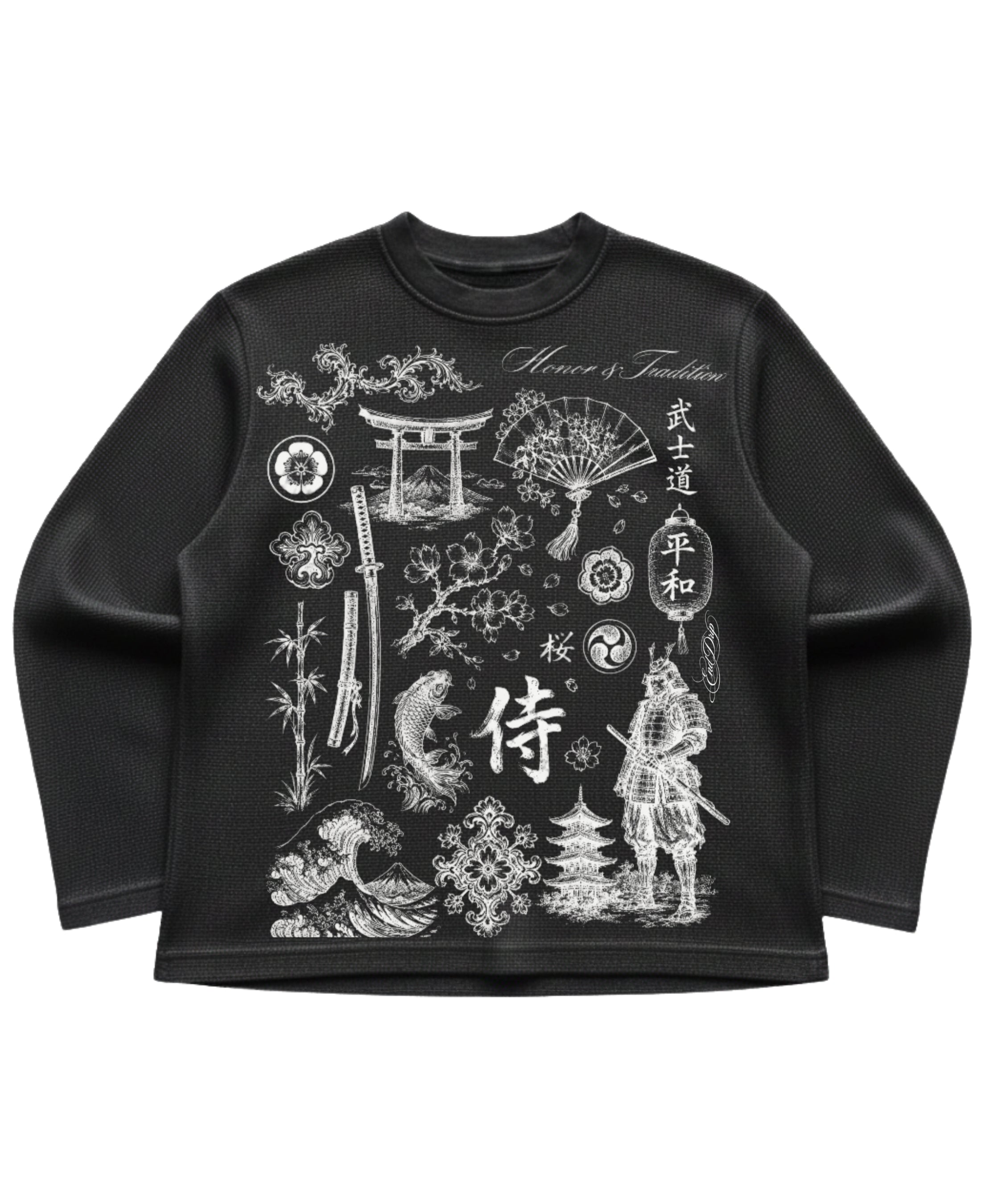 Black waffle knit oversized full-sleeve Front Design